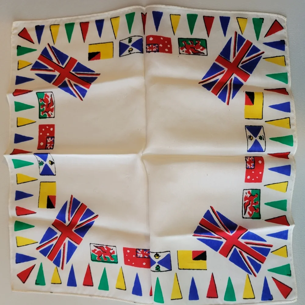 Vintage UK ~ Great Britain ~ Union Jack Hankie ~ Bandana ~ Bag Tie ~ Silk?